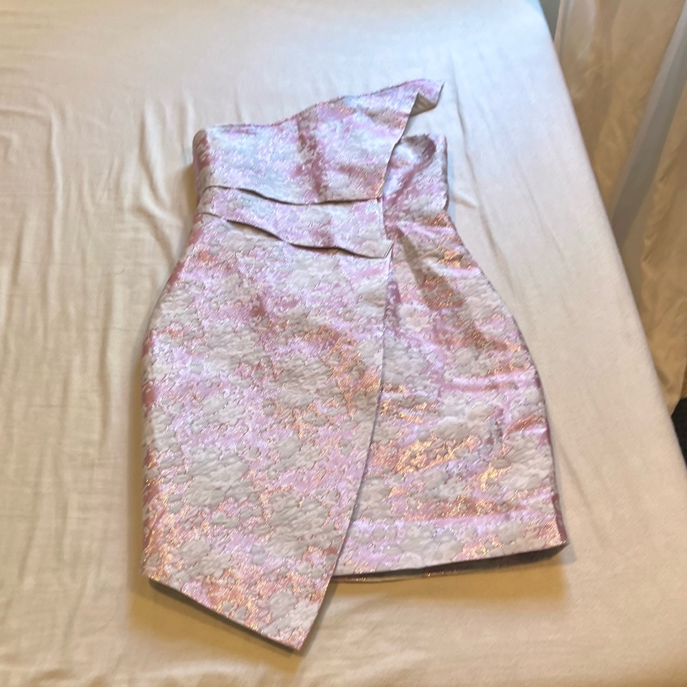 NWT ATOIR pink metallic floral jacquard strapless mini dress